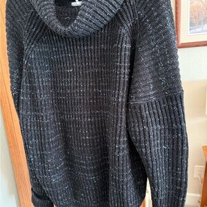 Free People Black Ribbed Cowl Neck Sweater